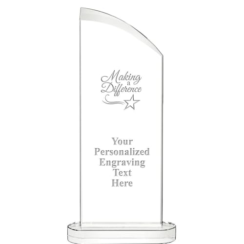 12.25" Making A Difference Custom Engraved Crystal Trophy, Aspiration Recognition Award for Employees - Corporate Awards with Personalized Engraving