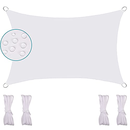 Vela Sombra Impermeable 2X1.8M, Resistente a la Intemperie Toldos Vela Baratos Impermeable Fácil de Instalar Incluyendo Cuerda de Sujeción Paño Oxford para Pérgola Blanco