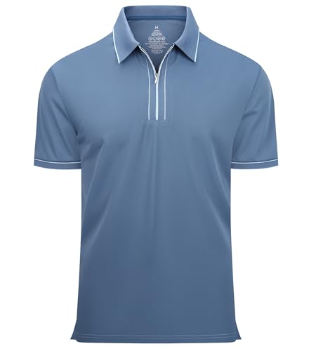 Alex Vando Mens Zipper Golf Shirt Moisture Wicking Zip Up Solid Fashion Polo Shirts