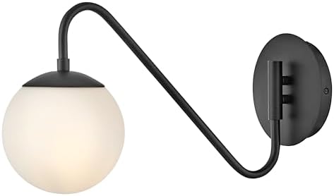 Lark Dottie Small Single Light Globe Sconce - Modern, Chic, Articulating, Etched Opal Glass - Black Finish