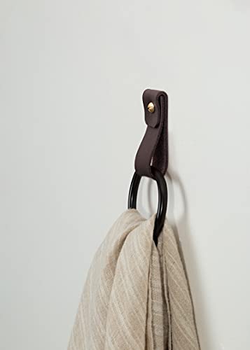 Keyaiira - Small Leather Wall Hook, Black Towel Ring Wall Hanging Strap Towel Hook For Wall Leather Loop Strap Minimal Towel Bar Rack Storage Decorative Bathroom Hand Towel Holder #TOP6