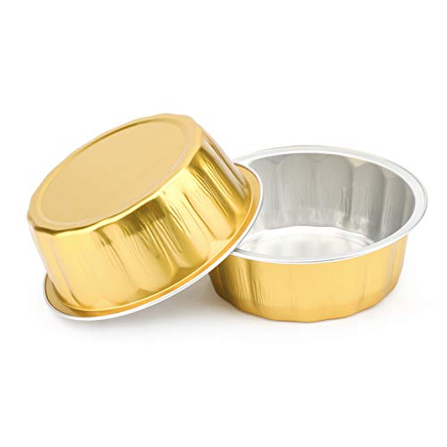 Disposable Ramekins With Lids, Beasea 8 Oz 50 Pack Golden Aluminum Foil Cups Disposable Creme Brulee Muffin Cupcake Baking Cup Mini Pudding Cups For Party Wedding Birthday #TOP5
