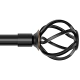 Curtain Rods for Windows 72-144 inch with Twisted Cage Finials, Long Curtain Rod Set with Brackets, Adjustable Heavy Duty Curtain Rods for Outdoor Patio, Sliding Door, 5/8' Curtain Rod - Black