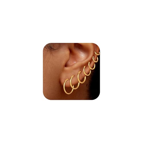 Eaciy 7 Pairs Gold Hoop Earrings for Women - 18K Gold Plated Hoop Earrings Set Lightweight Minimalist Small Hoops Hypoallergenic Thick Lightweight Earring for Women Jewelry Gifts