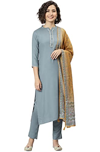 Image of Janasya Women's Rayon Kurta With Pant and Dupatta