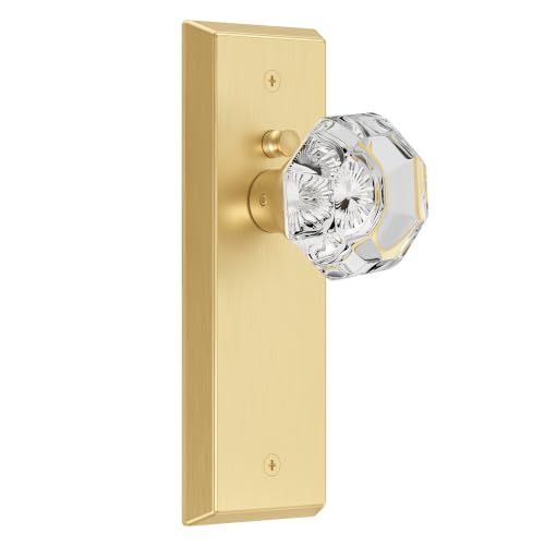 Image of Antique Crystal Privacy Door Knobs Interior with Lock, Brushed Gold