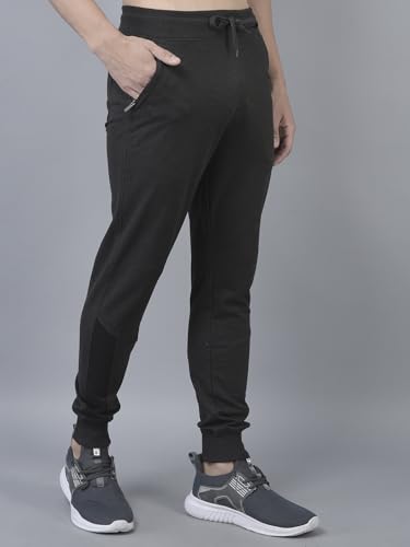 Image of Dollar Cotton Rich French Terry Fabric Solid Men's Jogger | Contrast Cut & sew Panels | Derby Rib Waistband with Drawcord | Cross Pockets with Zip on one Side | Embossed Logo Branding on Front Panel