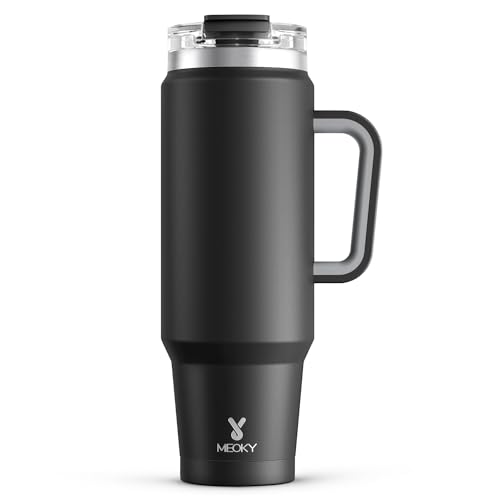 Image of Meoky 40 oz Tumbler with Handle and Straw, Insulated Tumbler with Lid and Straw, Stainless Steel Travel Mug, Keeps Cold for 34 Hours, 100% Leak Proof, Fits in Car Cup Holder (Night)