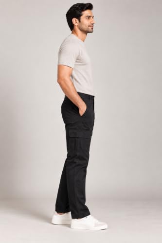 Image of Men's Stretch Cargo Pants 98% Cotton 2% Spandex | Straight Fit Casual Trousers with 6 Utility Pockets | Comfortable Everyday Wear Pants for Men