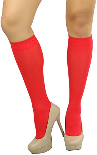 Image of ToBeInStyle Women's Opaque Knee High Nylon Fashion Socks Solid & w /Front Satin Bow
