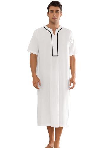 Lars Amadeus Nightshirts for Men's Loose Fit Short Sleeves Color Block Sleepshirts Nightgown
