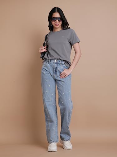 Image of TWIN BIRDS Women's Cotton Elastane T-Shirt | Stretchable Lightweight Casual Round Neck Solid Plain Tee | Soft Breathable Fabric Top | Short Sleeve Everyday Wear