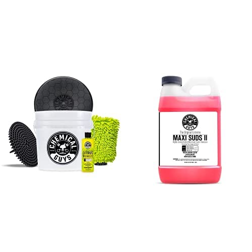 Kit de Lavagem Automotiva Chemical Guys CWS_101_64BK com Balde, Luva, Acessórios e Shampoo Espumante Maxi Suds II Cherry 1,9 L 6 itens