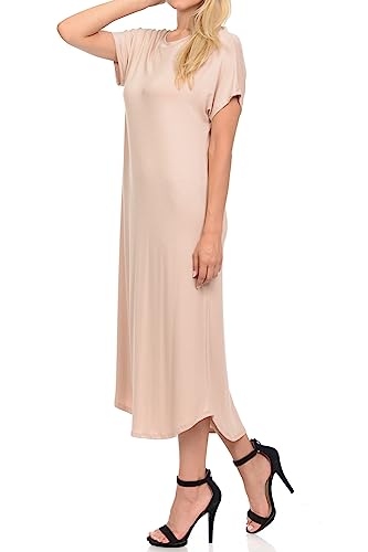 Image of iconic luxe Women's A Line Short Sleeve T Shirt Midi Dress Summer Casual