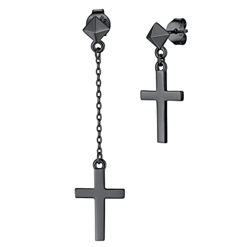 Cross Earrings For Men Black Religious Stud Gifts Sterling Silver Hypoallergenic Christian Dangle Drop Crucifix Women Jewelry Gift #TOP9