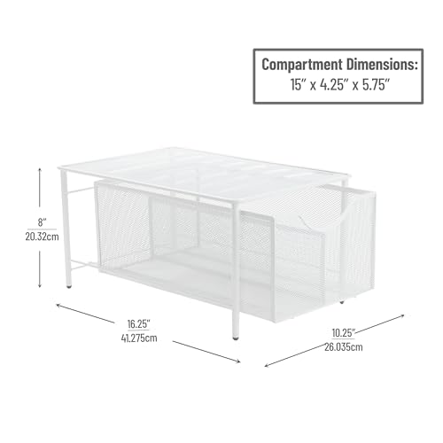 Mind Reader Accessory Organizer, Supply Storage, Makeup, Crafts, Office, Kitchen, Metal Mesh, 10.25"L x 16.25"W x 8"H, White - Image 4