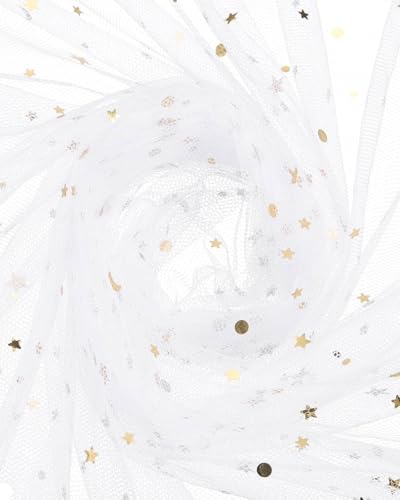 FUGLUS Tela de Tul de 160 cm de Ancho, Tela Decorativa de Hilo Brillante para Ropa y Decoración de Bricolaje, Suave y Fina, de Alta Calidad, Ideal para Proyectos de Costura y Manualidades, Blanco