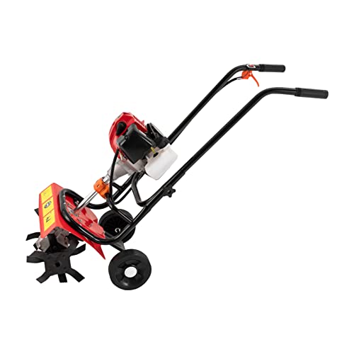 POIOKLJRE 2-Stroke Gas Tiller, Lightweight Gasoline Tiller for Gardens, Handheld Gasoline Tiller with 65 Manganese Steel Blades(Cultivated Width 14.17in, Cultivated Depth 1.97-3.94in)