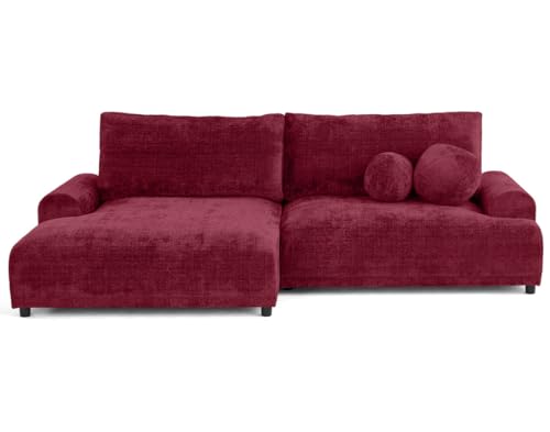 Lisa Design - Nelly - canapé d'angle Gauche 4 Places Convertible avec Coffre en Velours texturé, Prune