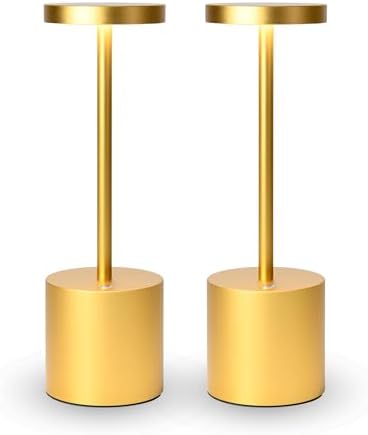 Rechargeable Cordless Table Lamp,LED 5000mAh Battery Operated Desk Lamp Outdoor Waterproof 3 Level Brightness Dimmable Table Lights for Patio Restaurant Dining Home 2Pack (2Pack Gold)
