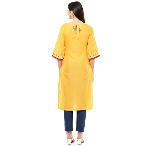 Image of Mustard Art Silk Straight Kurta