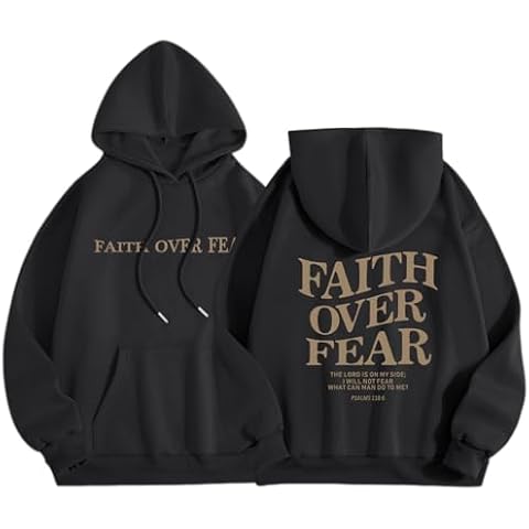 Sulayesh Faith Over Fear Hoodie for Women Christian Jesus Inspirational Sweatshirts Religious Oversized Graphic Pullover Tops (Black,M) Cover