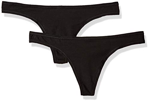 Pact Women's Organic Cotton Thong Panties (2-Pack), Black, X-Small