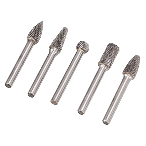 Set de 5 fresas rotativas de carburo doble corte 1/4 pulg miniatura 5