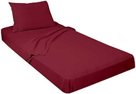 Rajlinen 4 Piece Cot Sheet and Pillow Case Set - 1 cot Fitted Sheet 33" x 75", 1 cot Flat Sheet 64"x 94", 2 Pillow Cases 20"x 30" Perfect for Folding Guest Bed Frame,Rollaway Beds Burgundy Solid
