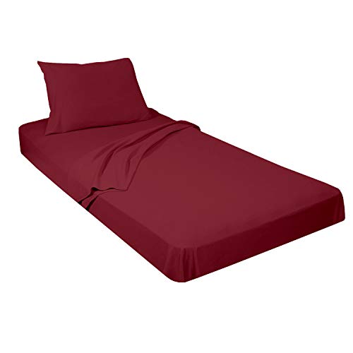 Rajlinen 4 Piece Cot Sheet and Pillow Case Set - 1 cot Fitted Sheet 33" x 75", 1 cot Flat Sheet 64"x 94", 2 Pillow Cases 20"x 30" Perfect for Folding Guest Bed Frame,Rollaway Beds Burgundy Solid
