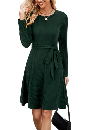 Newshows Women's Long Sleeve Fall Teacher Dresses 2025 Work Casual Knit Pockets Winter Sweater Dress Trendy (Dark Green M)