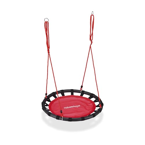 Relaxdays Balançoire nid d'oiseau rond 80 cm à suspendre panier enfant adulte jardin extérieur 100 kg , rouge