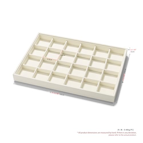 24 Grids Microfiber Jewelry Trays Ring Earrings Organizer Tray Stackable Jewelry Drawer Organizer(Beige)