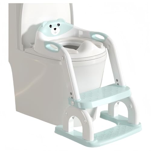 VZX階段付きチャイルドトイレシートアップグレードキッズ男の子女の子2 in 1調整可能な階段の高さ快適な安全トイレペダル (U 字型水色階段)