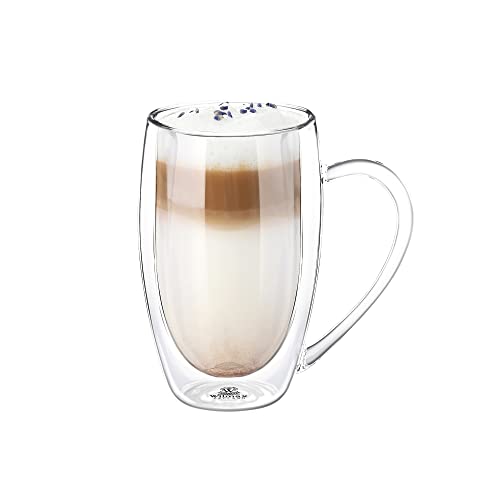 Wilmax WL-888741/a tasse à double paroi, Capacité 400mL, verre thermique à double paroi, (verres à eau de 400 ml), Tasses à café en verre à double paroi, tasses à café, tasses à thé