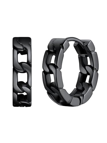 ChainsHouse Herren Ohrringe Schwarz Creolen Edelstahl Ohrstecker für Männer Chain Hoop Kreolen Huggies Ohrringe Damen Rock Ear Studs Punk Earrings Men Ohrschmuck Modeschmuck für Vater