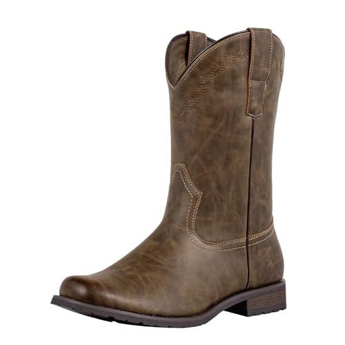 J's.o.l.e Cowboy Boots for Men Round Toe Casual Western Boots Pull on Dress Men's Silp Resistant Work Boots