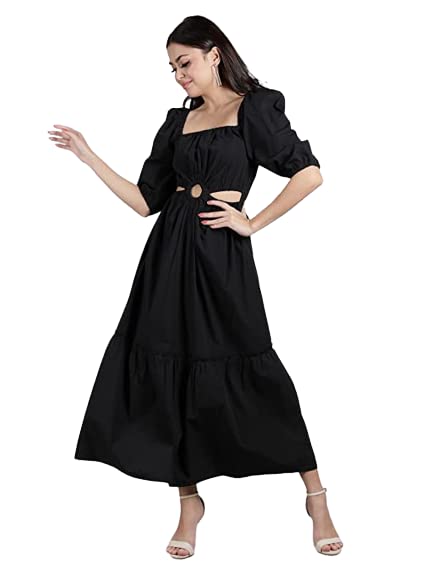 Drape And Dazzle Women's O-Ring Cocktail Dress - Square Neck, Ankle Length, 100% Cotton, Regular Fit - View #4