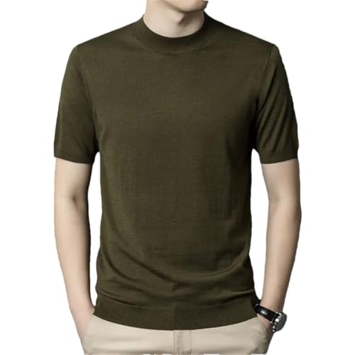 Men Regular O-Neck Wool Knit Thin Breathable Short Sleeve Pullover