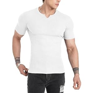 Muscle Cmdr Men's Henley Long&Short Sleeve T-Shirt Slim Fit V Neck Shirts Stretch Tee Casual Underwear Athletic Medium Weight X-Small 1-white-short