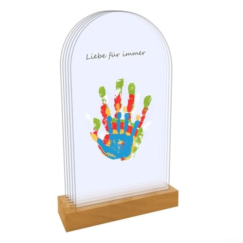 Linnkyfloa Kit de huellas de manos familiares con paneles acrílicos y soporte de madera, pintura segura para bebés, marco de fotos decorativo para recuerdos duraderos, actividad creativa