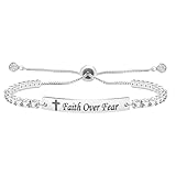 Tobestu Motivational Faith Over Fear Jewelry - Platinum Plated Cubic Zirconia Bolo Tennis Bracelet for Women Y4390
