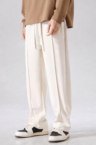 Image of CREVIO Men Wide Leg Loose Fit Trousers with Elastic Waist & Drawstring for Men - Korean Style Relaxed Straight Casual Pants, Comfortable Lounge Travel Streetwear Bottoms