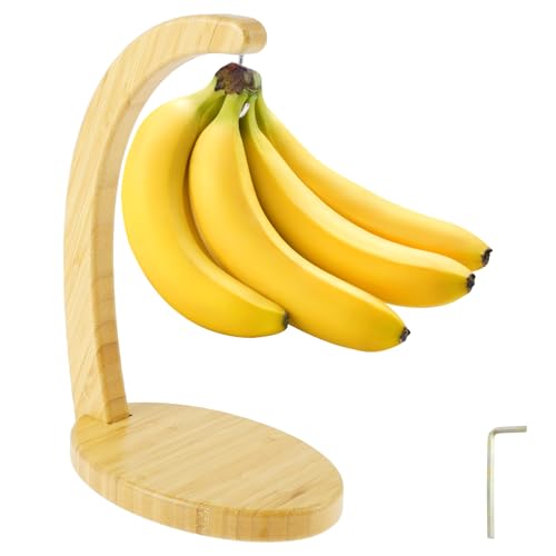 Caffney Banana Tree Holder Bamboo Banana Holder Stand Grape Hanger Rack Fruit Displaying Storage Hook for Kitchen Desktop Decor