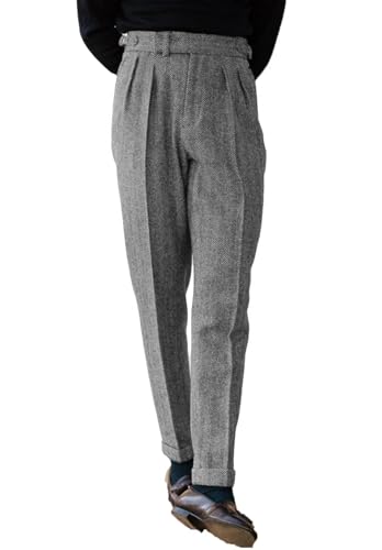 Mens Tweed Casual Pants Slacks Trousers Slim Fit Wool Suit Pants for Men