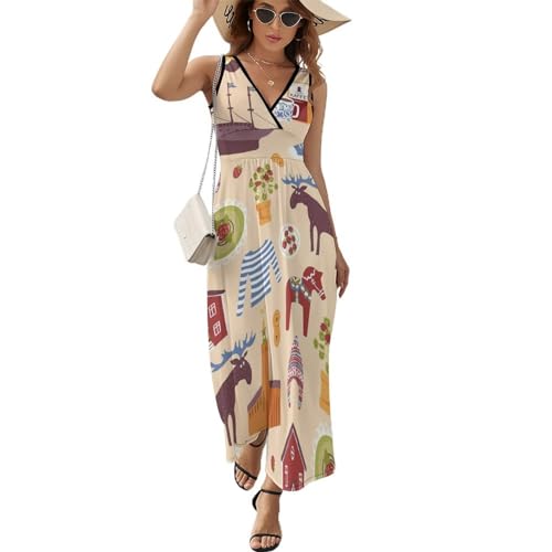 Robe longue été sans manches col V - Maxi robe de plage décontractée