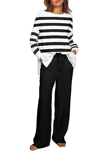 ETCYY NEW Lounge Sets for Women 2 Piece Outfits with Side Split Sweatshirt Tops and Wide Leg Sweatpants