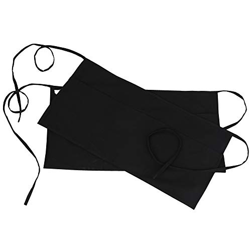 100% Pure Cotton Waitress Aprons for Women and Men with Pockets Half Server Waiter Short Money Waist Apron ( Black, 24x12 Inches, Pack of 2 )