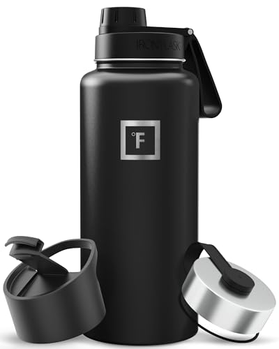 IRON °FLASK Camping & Hiking Hydration Flask with Spout, Wide Mouth Insulated Stainless Steel Sports Water Bottle - 32 oz Midnight Black