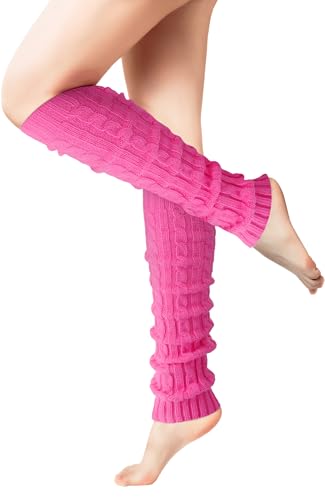 TOBEHIGHER Leg Warmers for Women, 1 Pair of Rose Red Leg Warmers 80s Cable Knit/Thigh High for Party, Yoga